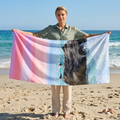 Beach Towel - Pastel Sunset Ocean Waves with Rock and Seagull Print