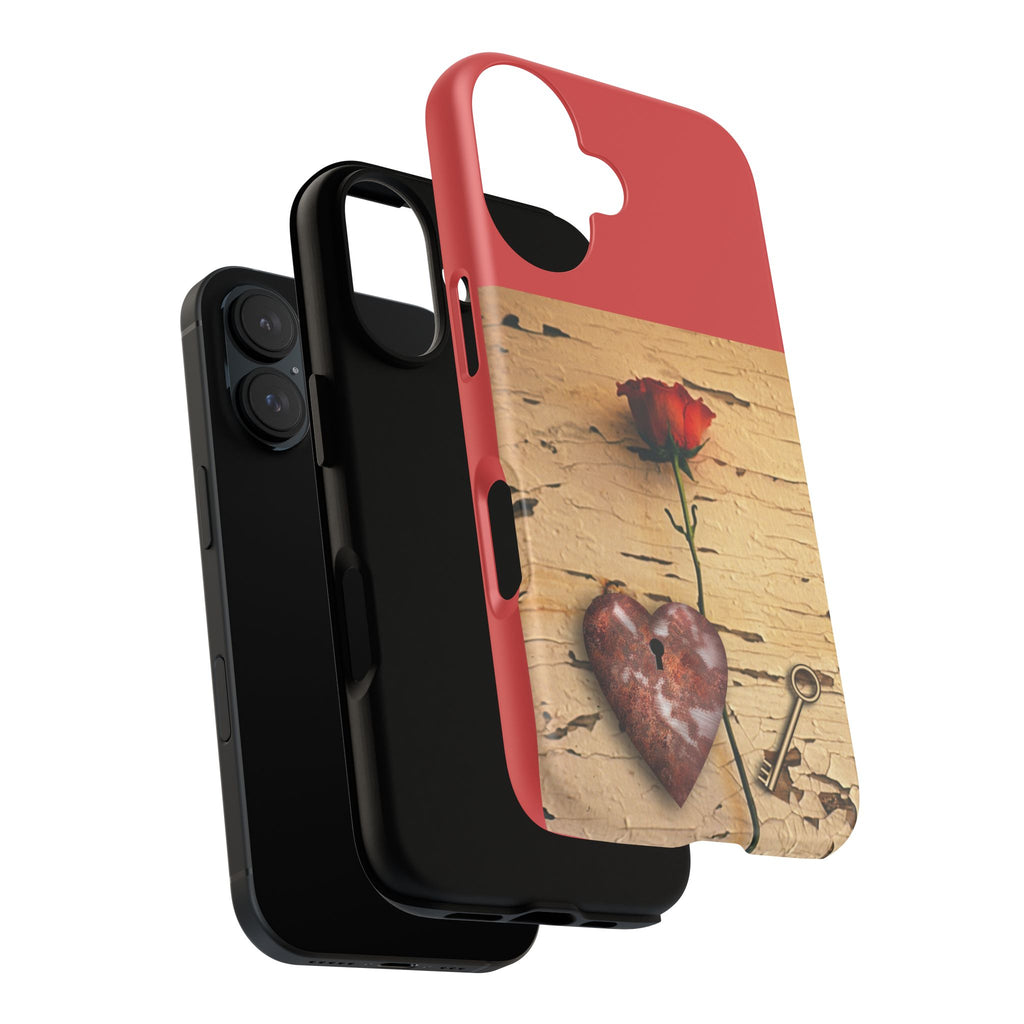 Phone Case – Rusted Heart & Rose Key Design, Romantic Protective Cover