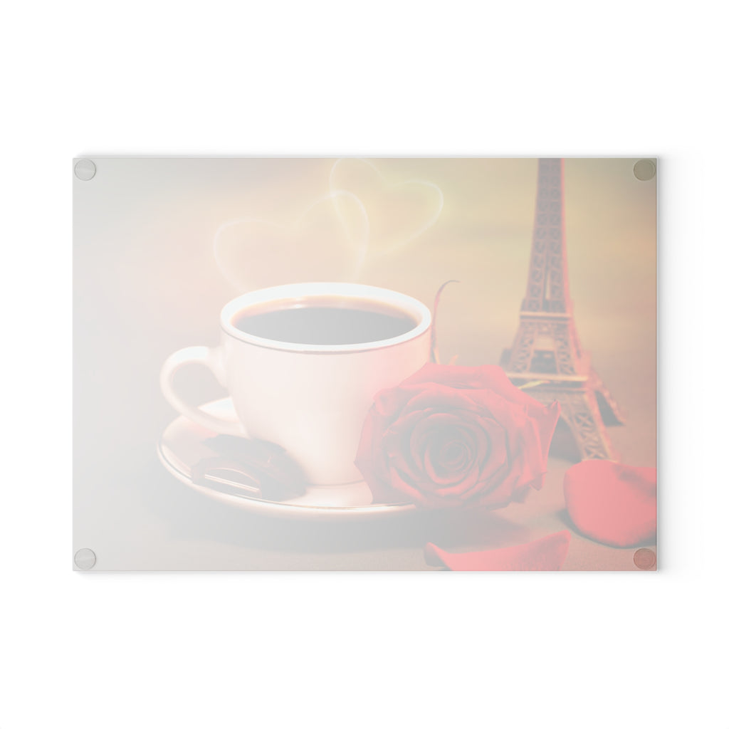 Romantic Paris Coffee Glass Cutting Board — Rose & Eiffel Morning Kitchen Décor