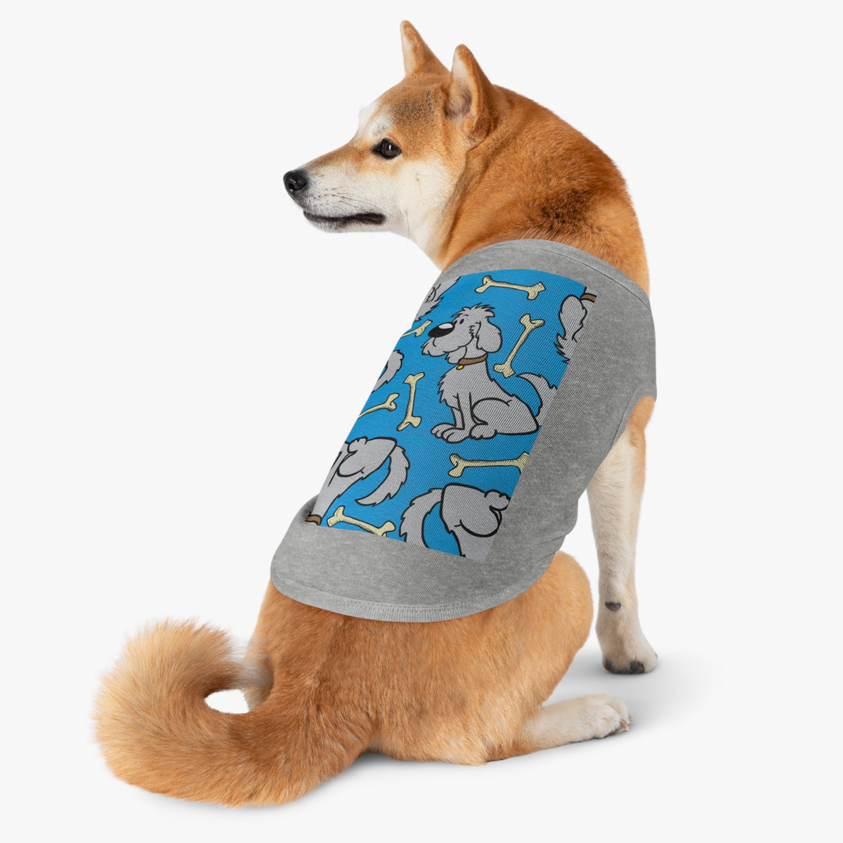 Dog Bones Pattern Pet Tank — Cute Grey Puppy Print Dog Shirt