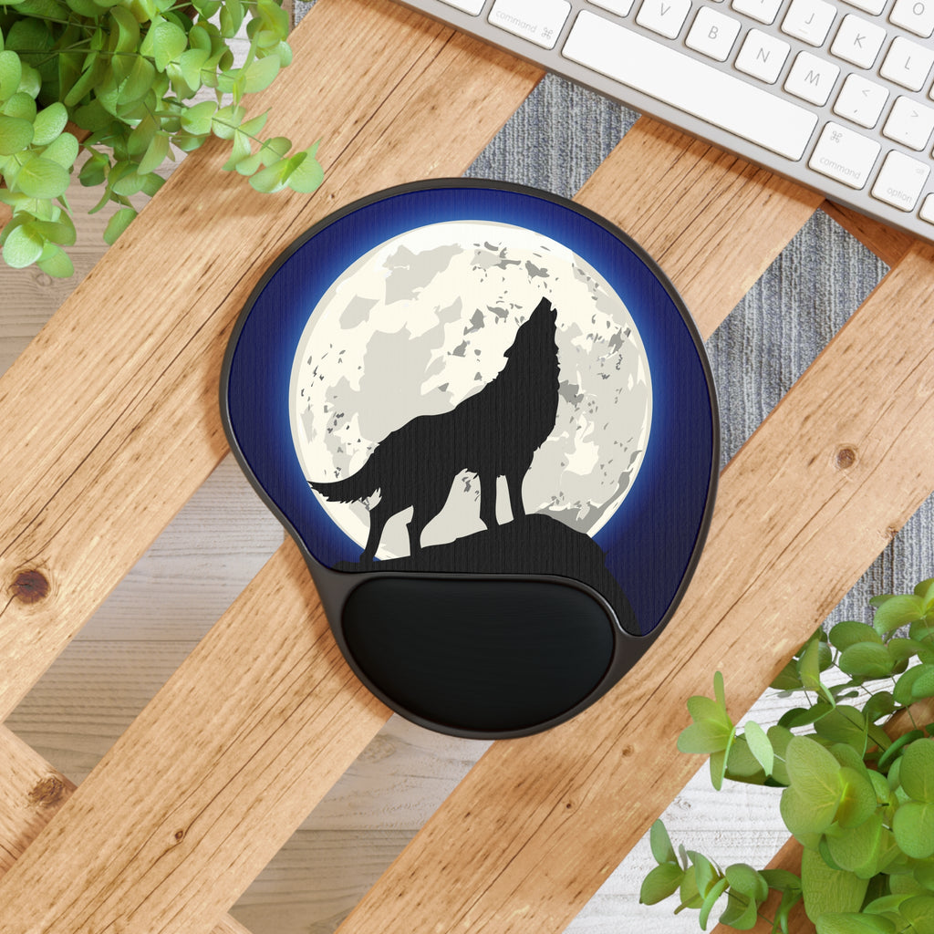Wolf Howl Mouse Pad with Wrist Rest — Moonlit Gaming & Office Ergonomic Pad