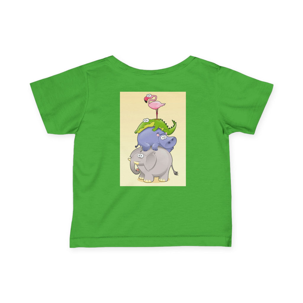 Infant Tee — Cute Stacked Safari Animals Baby Shirt (Elephant, Hippo, Crocodile, Flamingo)