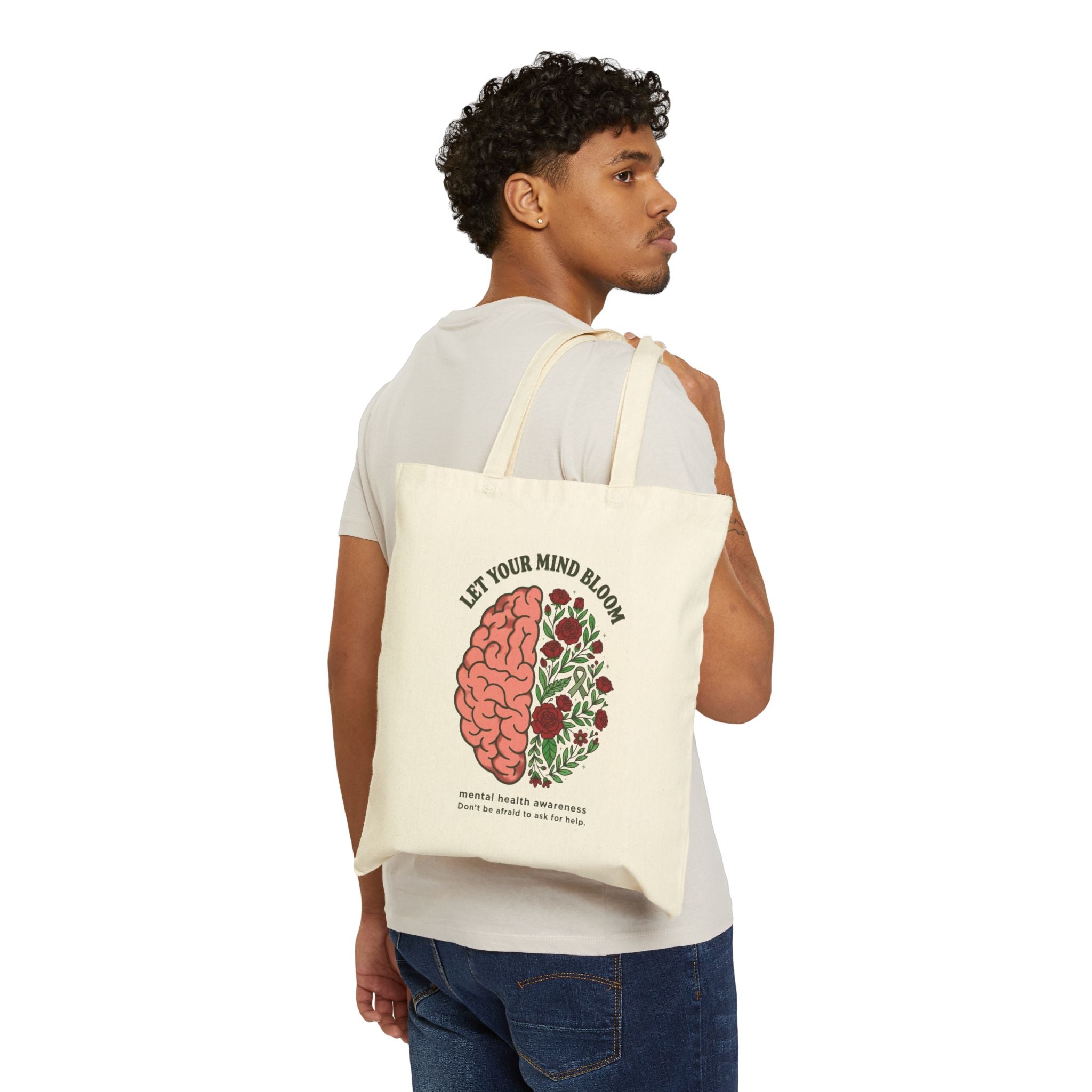 Let Your Mind Bloom Tote | Mental Health Awareness, Green Ribbon