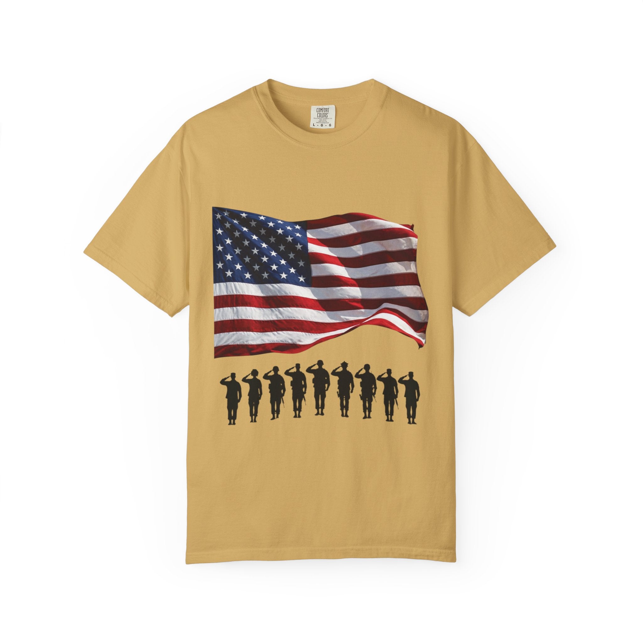 T-Shirt - American Flag with Saluting Soldiers | "Welcome Home!" Military Reunion Tee