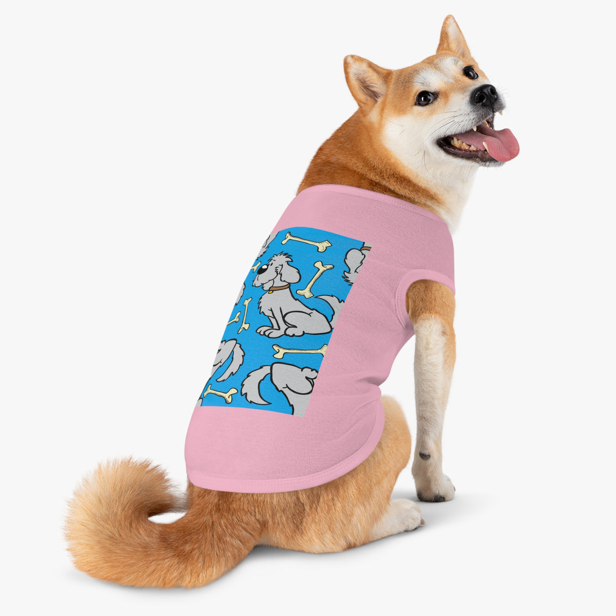 Dog Bones Pattern Pet Tank — Cute Grey Puppy Print Dog Shirt