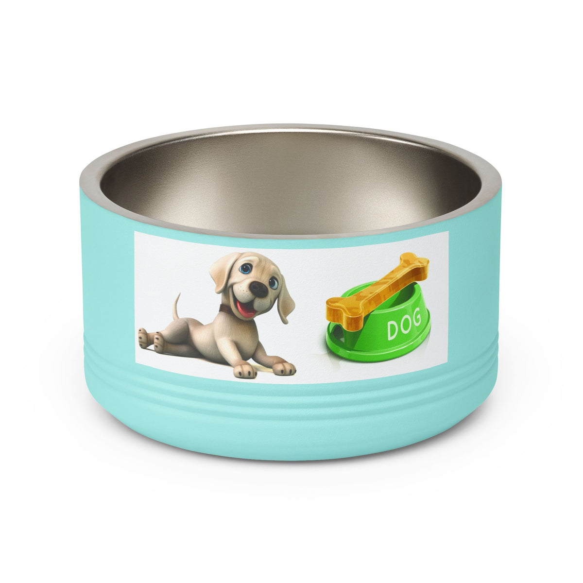 Dog Pet Bowl — 18oz Stainless Steel Dog Food Bowl with Cute Puppy & Bone Design