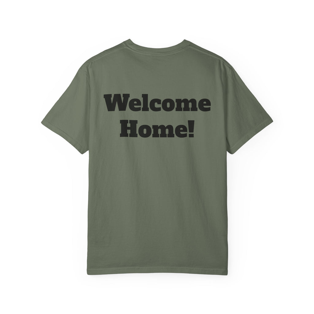T-Shirt - American Flag with Saluting Soldiers | "Welcome Home!" Military Reunion Tee