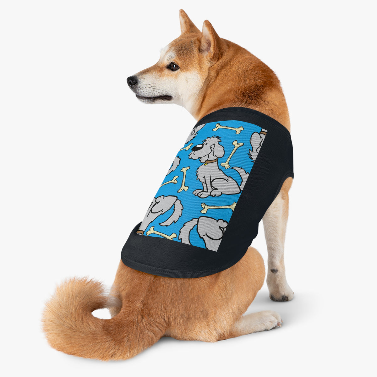 Dog Bones Pattern Pet Tank — Cute Grey Puppy Print Dog Shirt