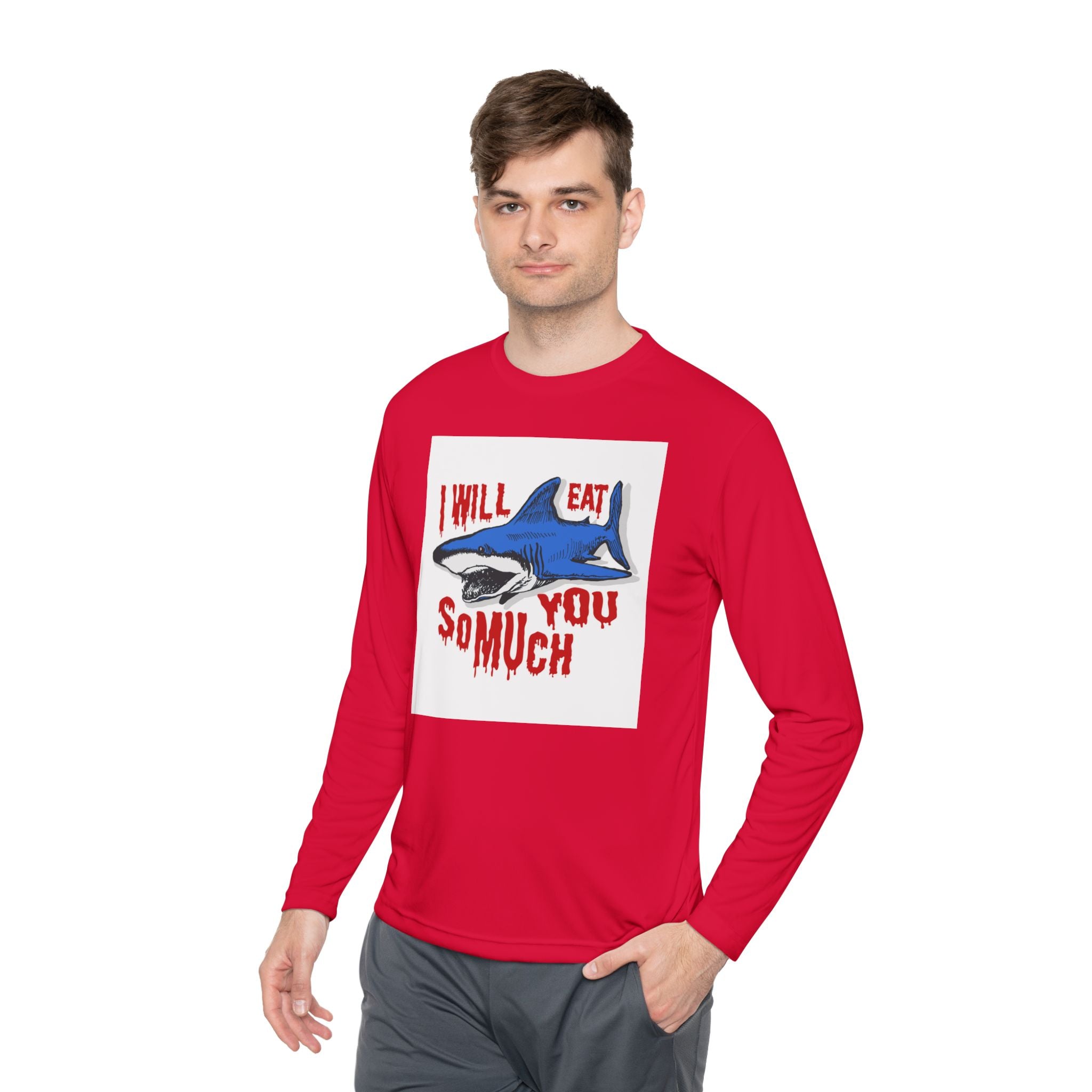 I will Eat you Sharky design Unisex Lightweight Long Sleeve Tee