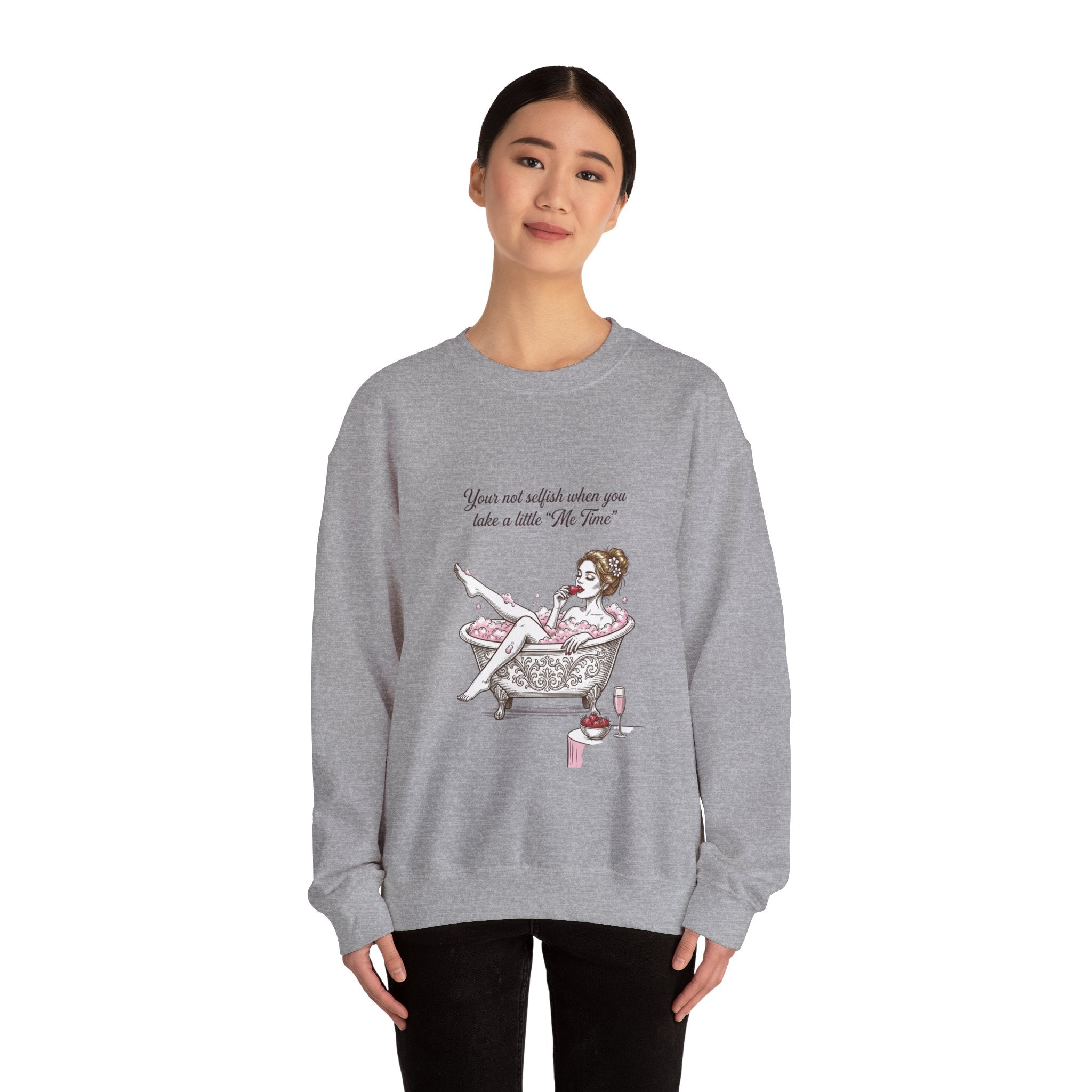 woman's Me time Crewneck Sweatshirt | Retro Bathing Pinup, Distressed Print