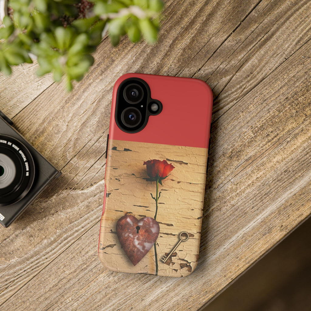 Phone Case – Rusted Heart & Rose Key Design, Romantic Protective Cover