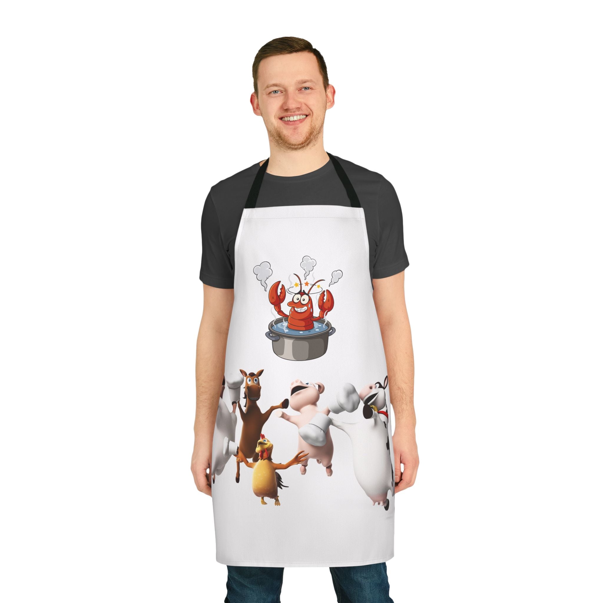 Funny Cartoon Farm Animals Cooking Apron — Lobster in Pot Design