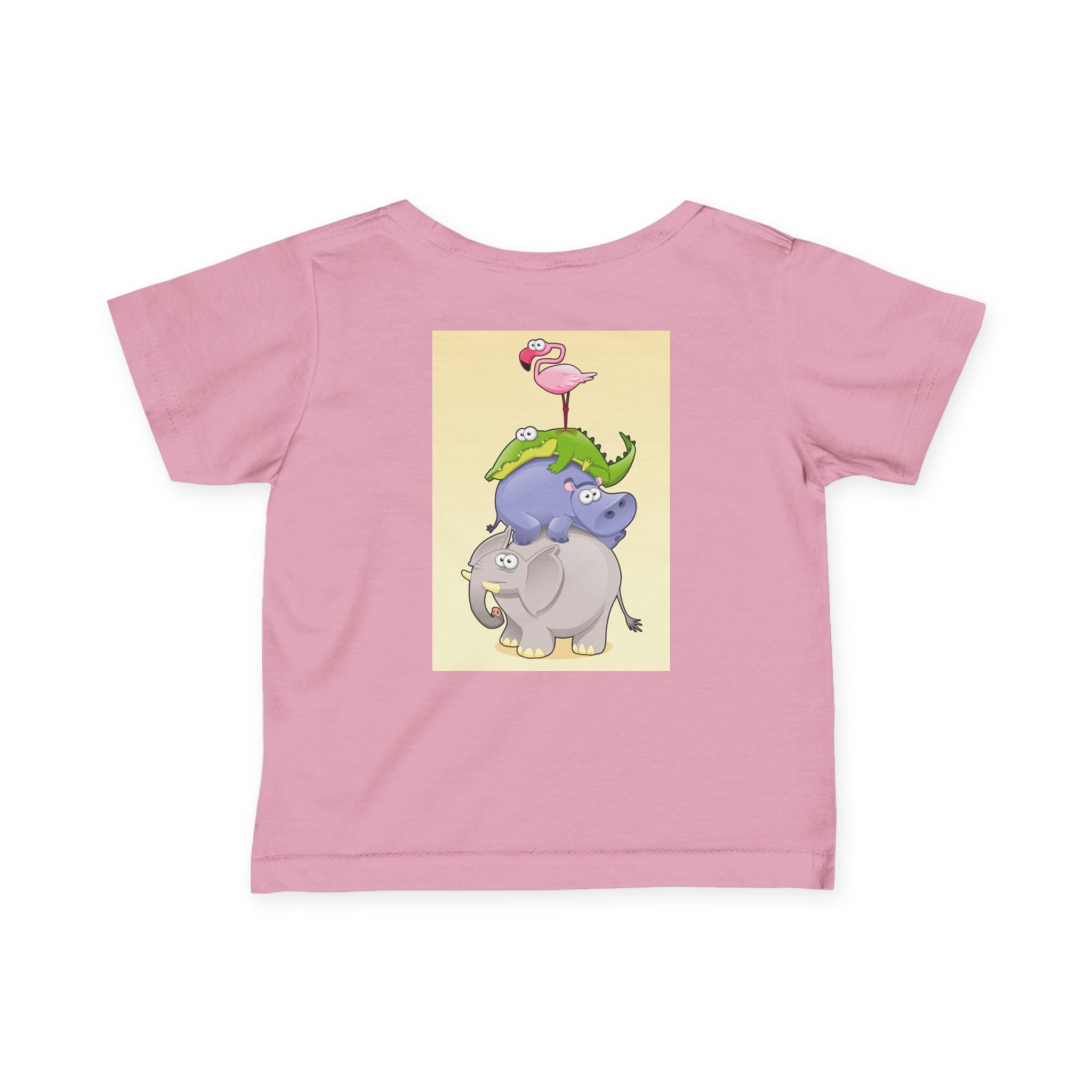 Infant Tee — Cute Stacked Safari Animals Baby Shirt (Elephant, Hippo, Crocodile, Flamingo)