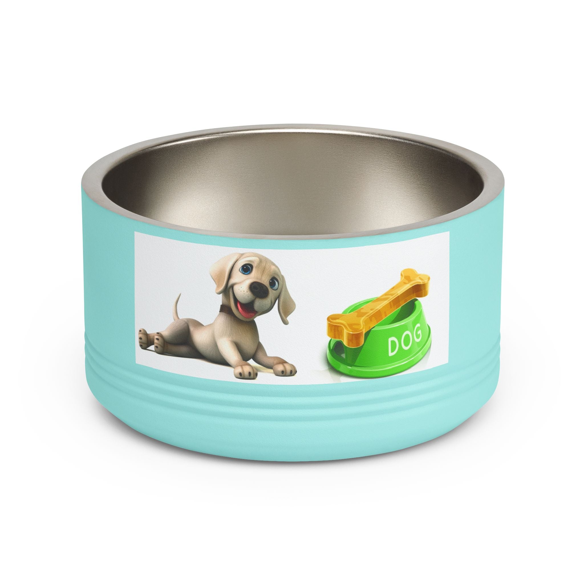 Dog Pet Bowl — 18oz Stainless Steel Dog Food Bowl with Cute Puppy & Bone Design