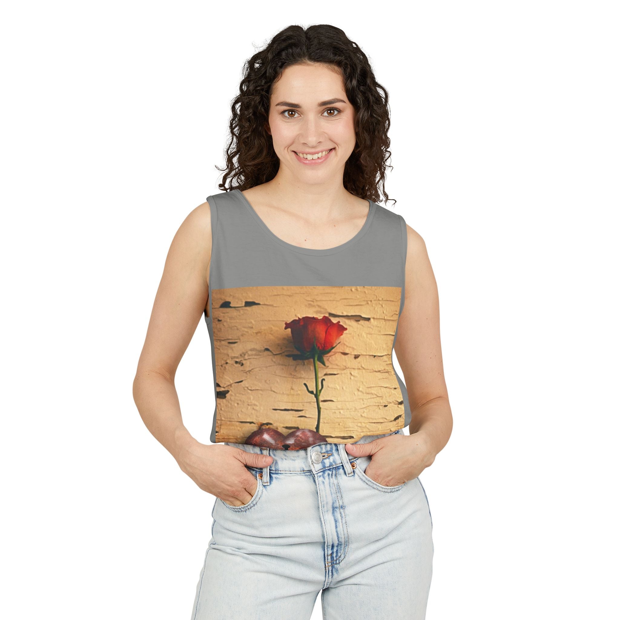 Rose & Heart Key Tank Top — Vintage Romantic Graphic Tank