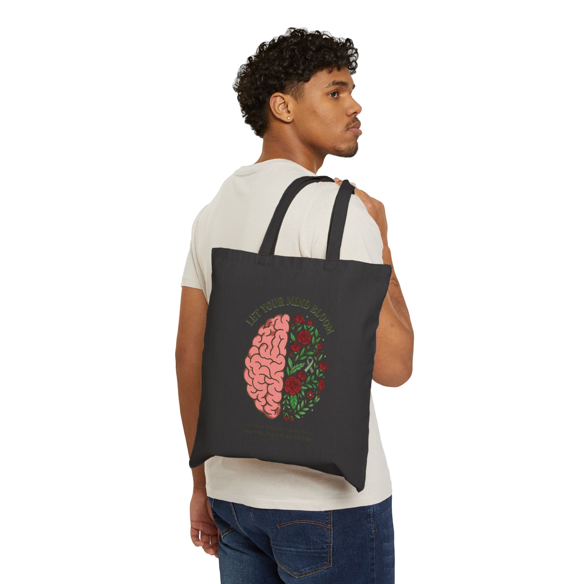 Let Your Mind Bloom Tote | Mental Health Awareness, Green Ribbon