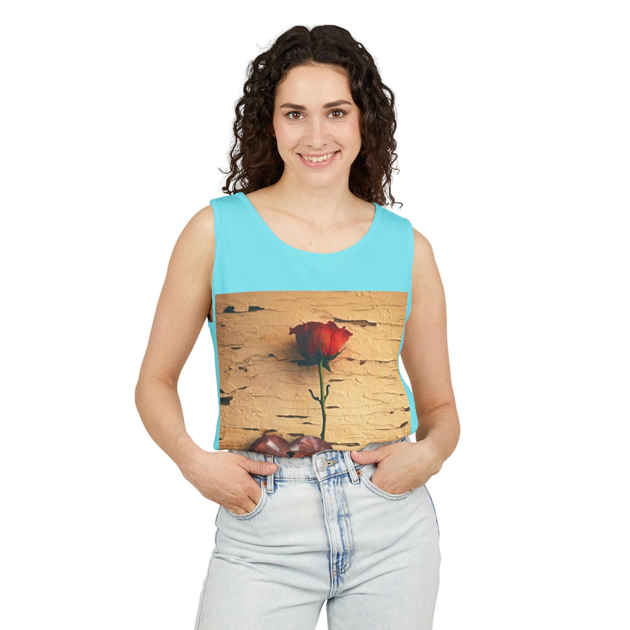 Rose & Heart Key Tank Top — Vintage Romantic Graphic Tank