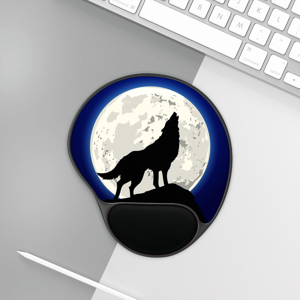 Wolf Howl Mouse Pad with Wrist Rest — Moonlit Gaming & Office Ergonomic Pad