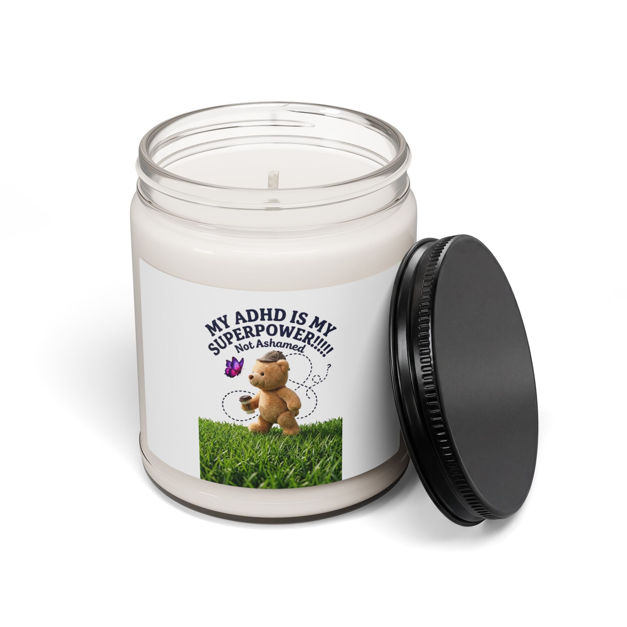 dilly dally teddy bear soy candle | playful procrastination meme, scented 9oz