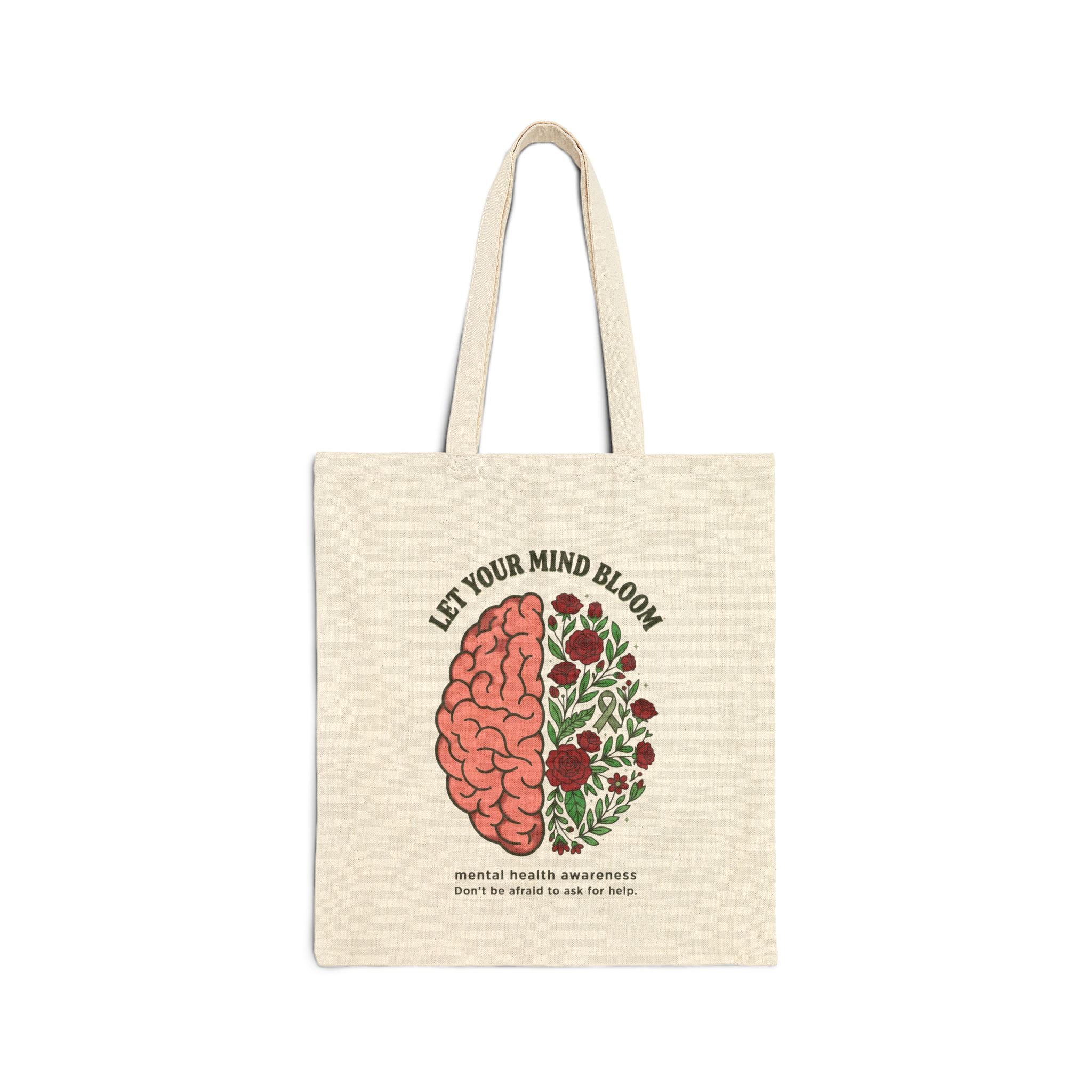 Let Your Mind Bloom Tote | Mental Health Awareness, Green Ribbon