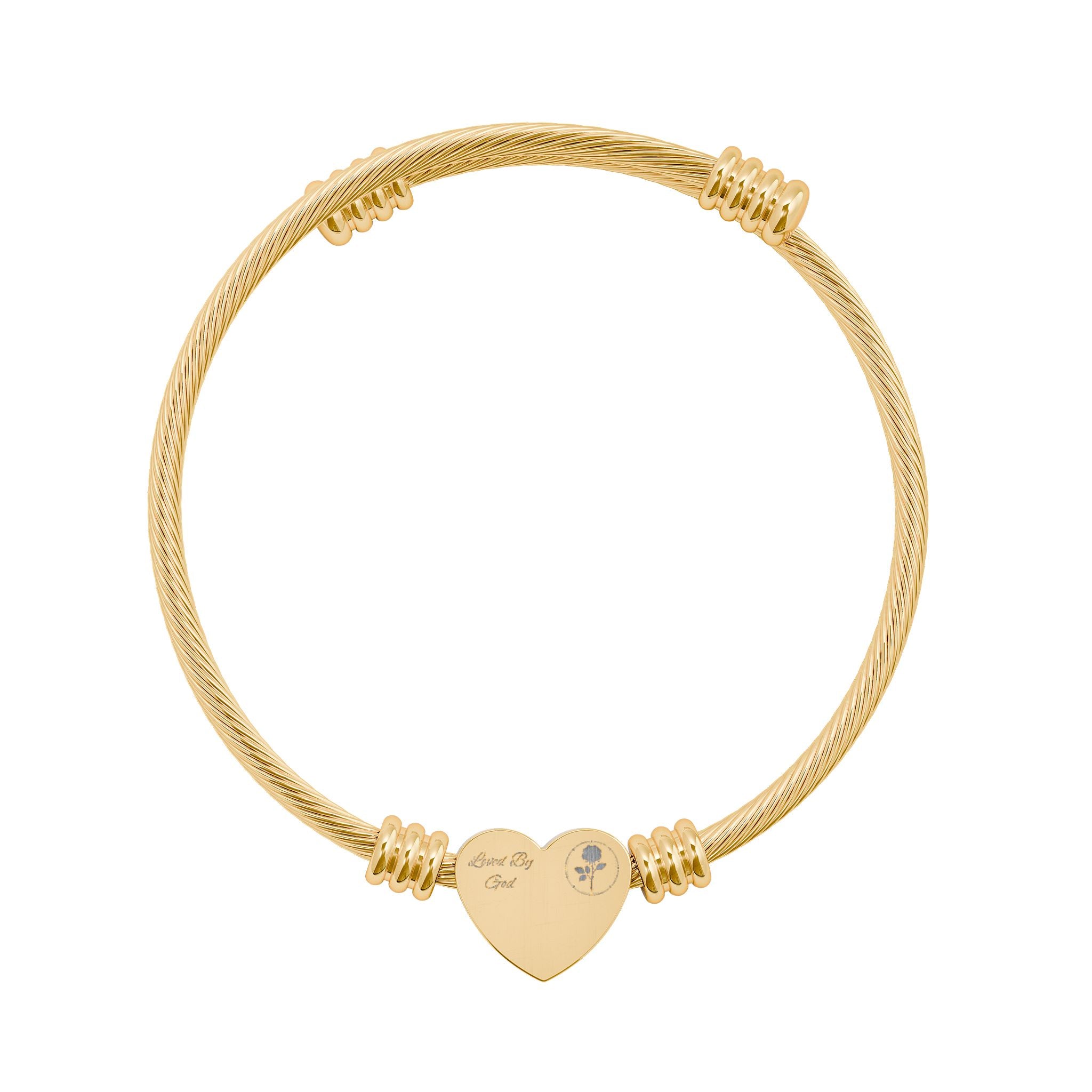 Engravable Heart Cuff Bracelet — Personalized Stainless Steel or Gold-Plated Bangle