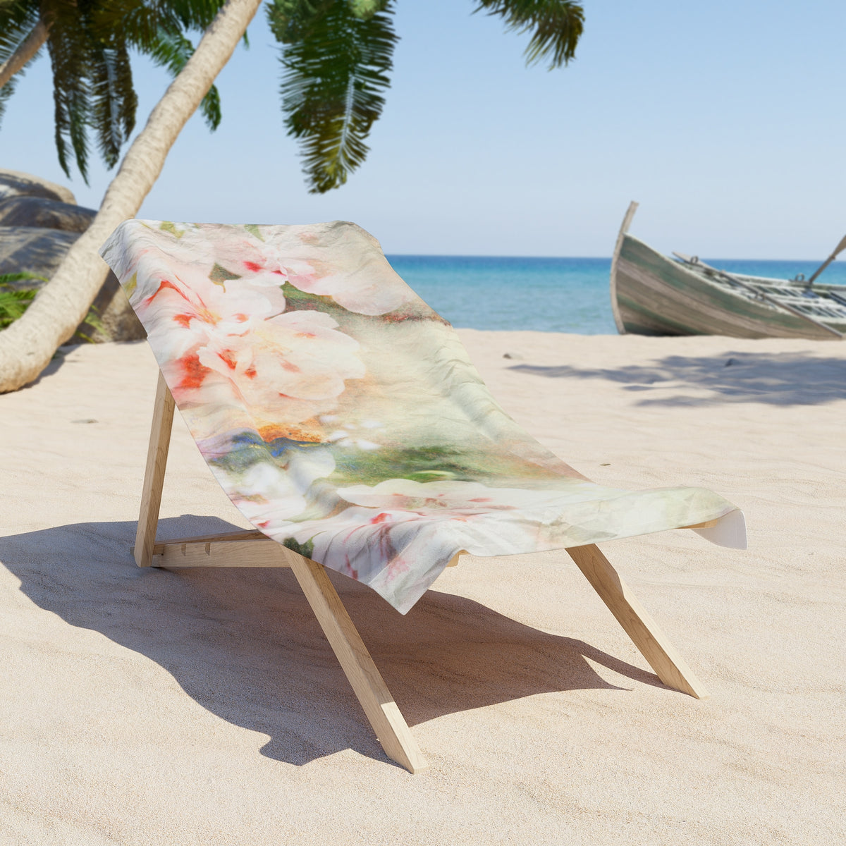 Floral Watercolor Beach Towel — Soft Pink Blossom Print