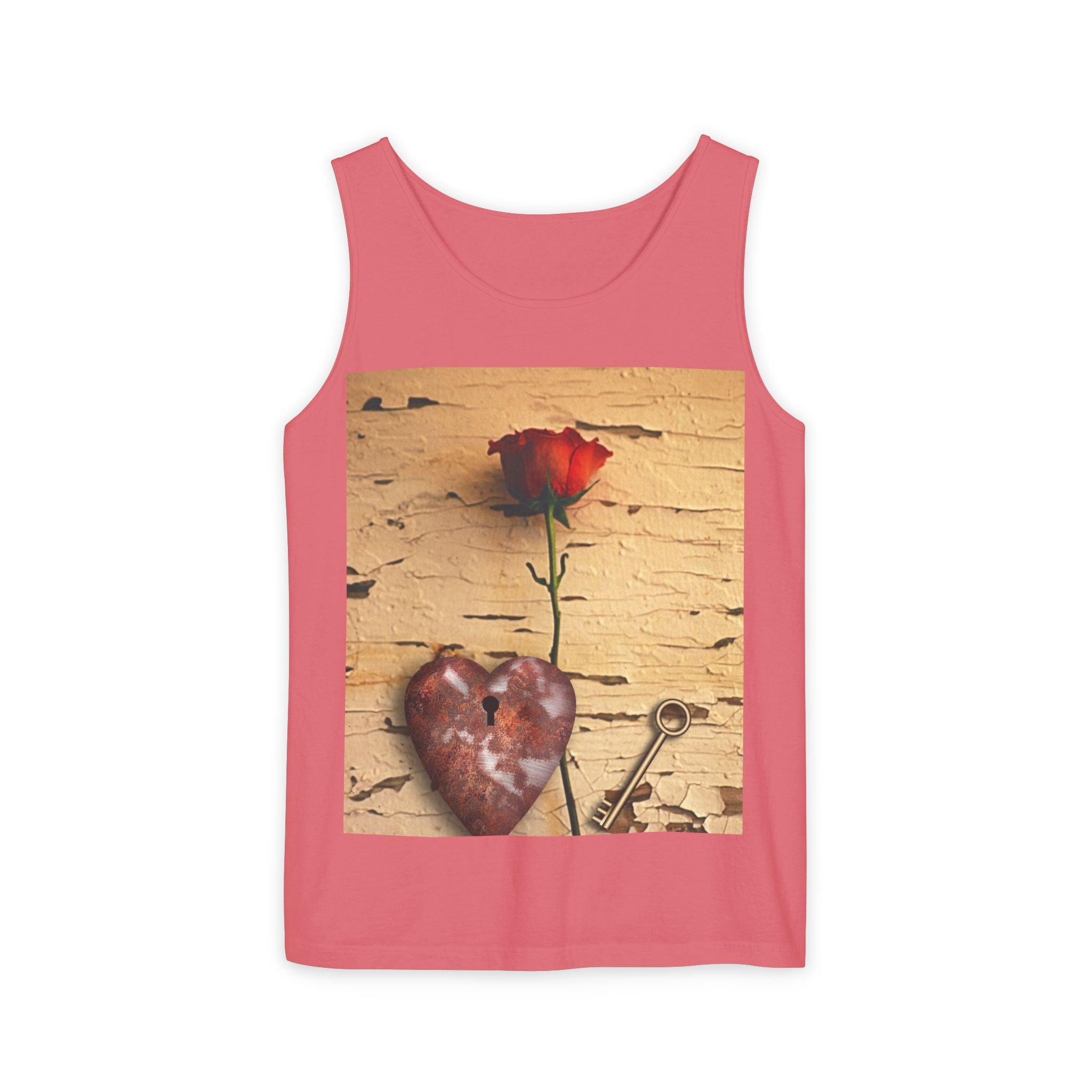 Rose & Heart Key Tank Top — Vintage Romantic Graphic Tank