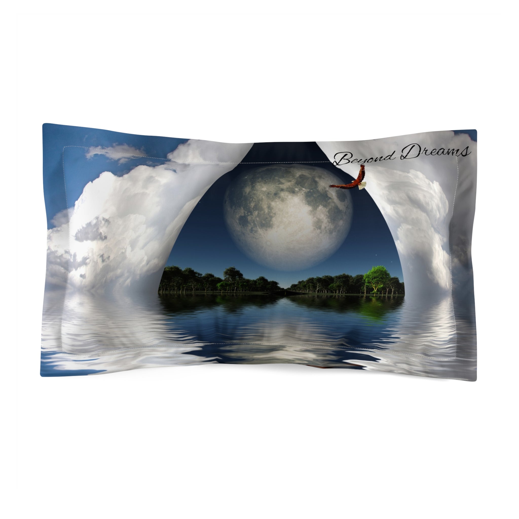 Moonlit Lake Microfiber Pillow Sham — Surreal Nightscape Decorative Pillowcase