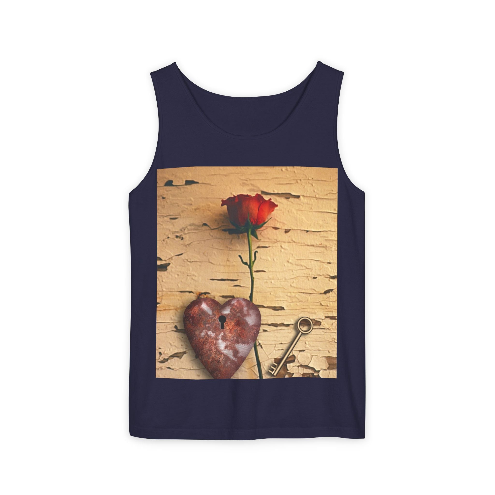 Rose & Heart Key Tank Top — Vintage Romantic Graphic Tank