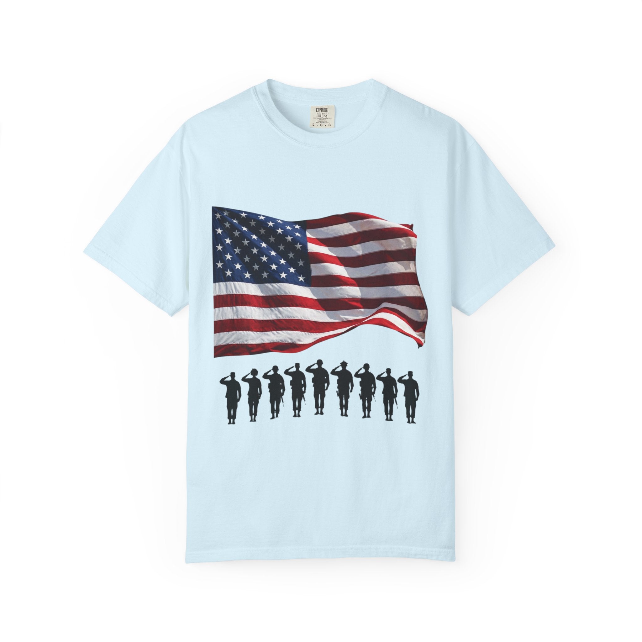 T-Shirt - American Flag with Saluting Soldiers | "Welcome Home!" Military Reunion Tee