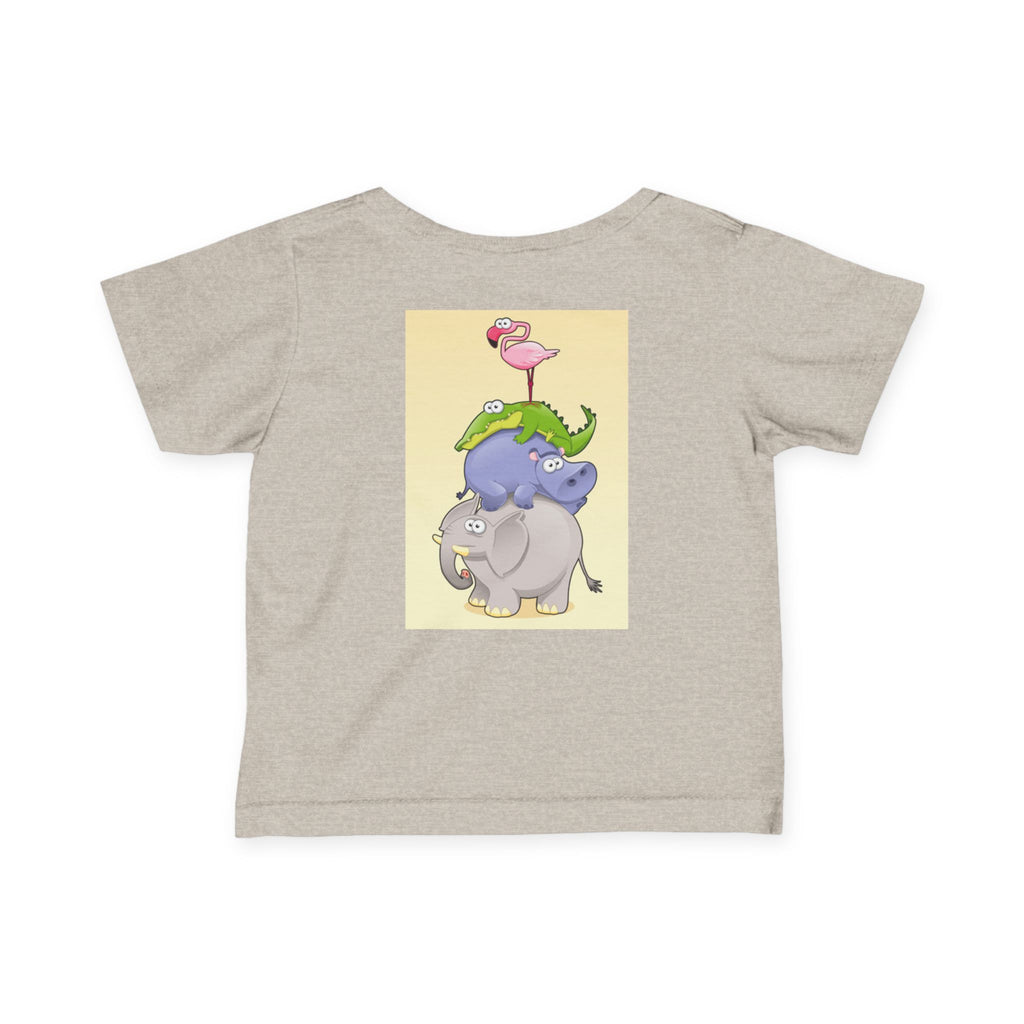 Infant Tee — Cute Stacked Safari Animals Baby Shirt (Elephant, Hippo, Crocodile, Flamingo)