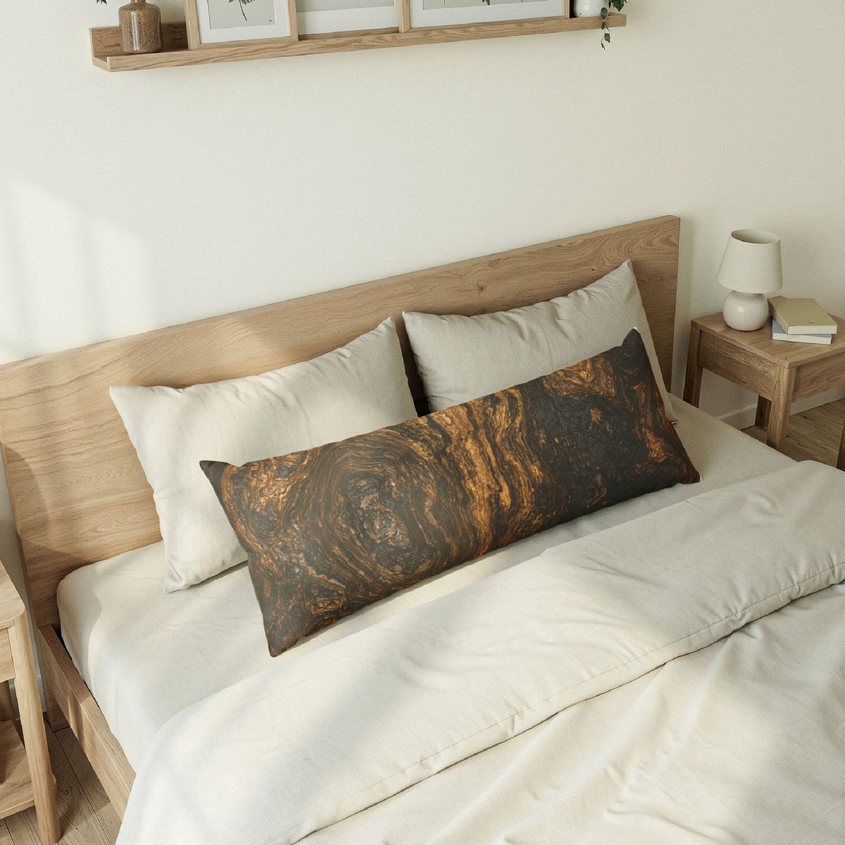 Marble Gold Body Pillow — Black & Bronze Abstract Decorative Bolster