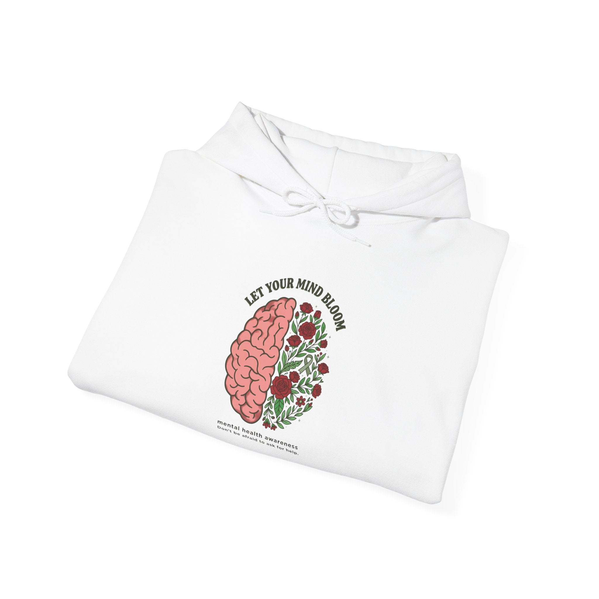 Let your mind bloom Hoodie | green ribbon, brain floral illustration