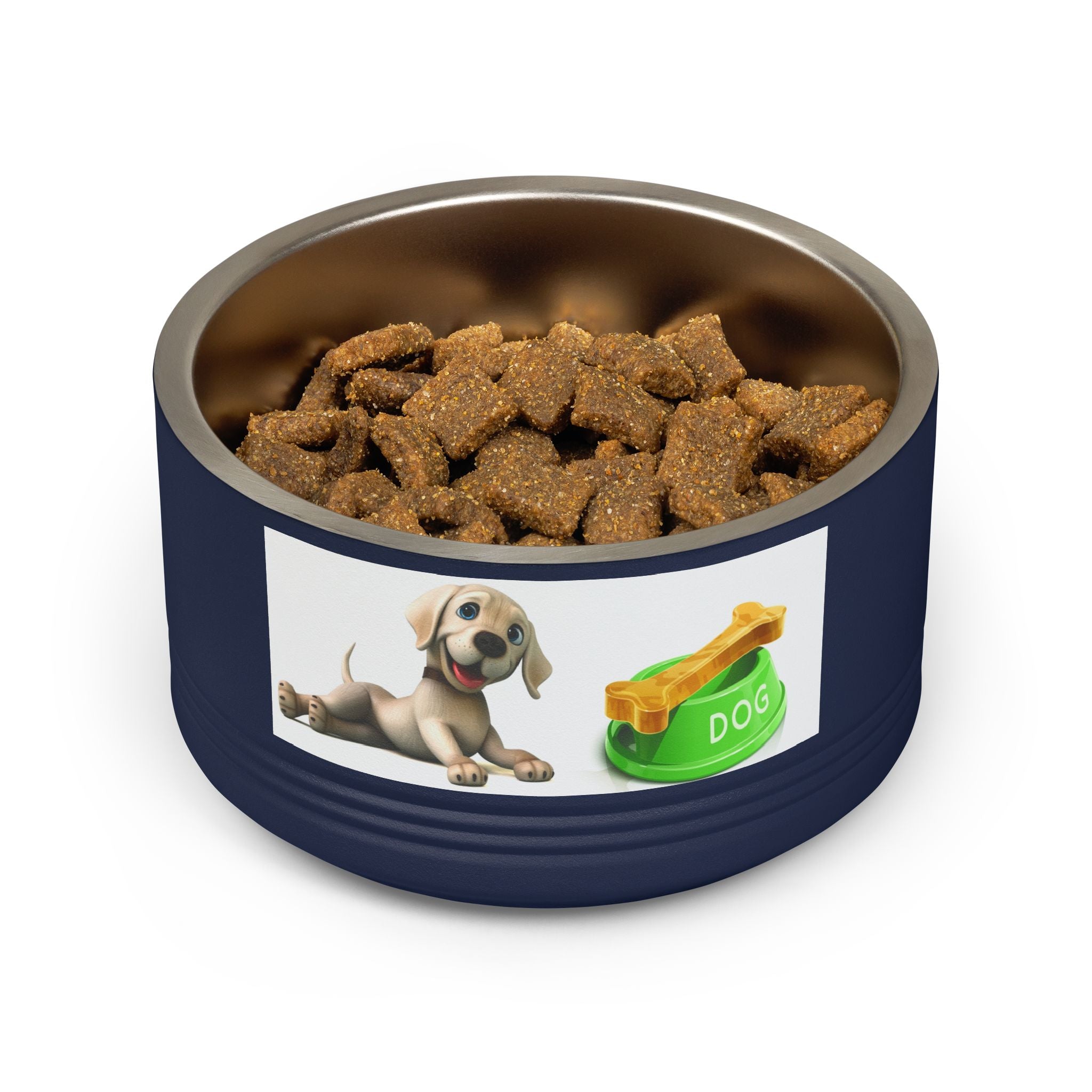 Dog Pet Bowl — 18oz Stainless Steel Dog Food Bowl with Cute Puppy & Bone Design
