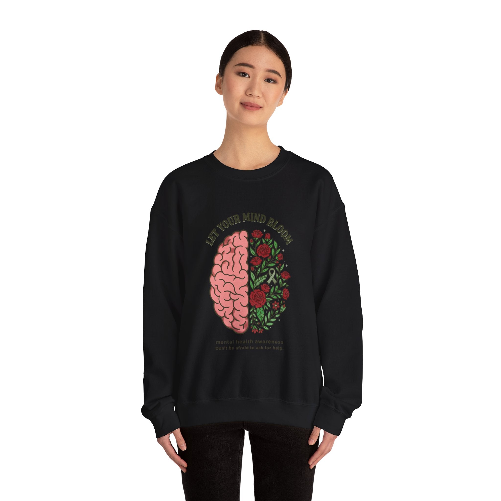 Let Your Mind Bloom Sweatshirt | Mental Health Awareness, Green Ribbon