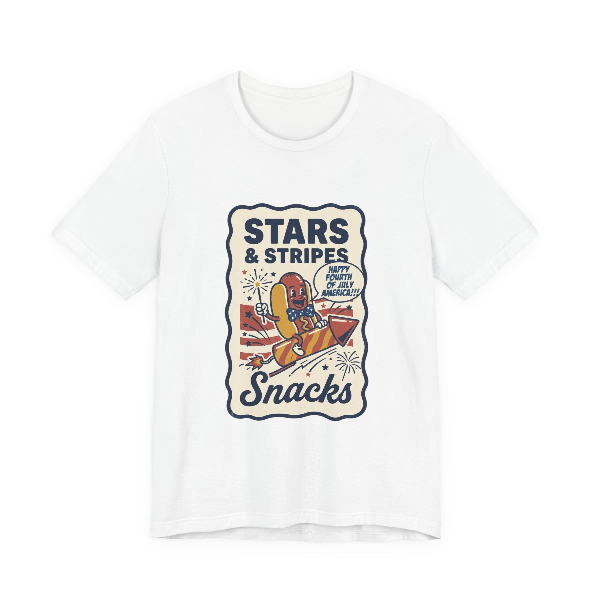 Stars & Stripes Snacks Tee | Hot Dog Humor, 4th of July Retro Americana