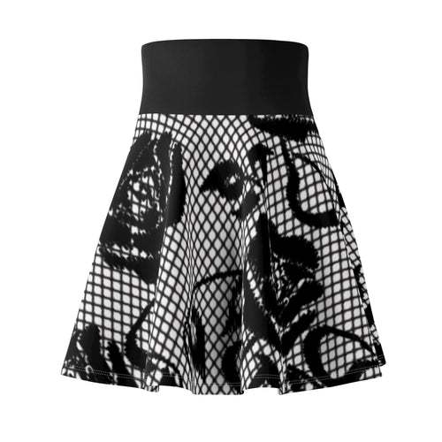 Black Rose Mesh Pattern Skater Skirt