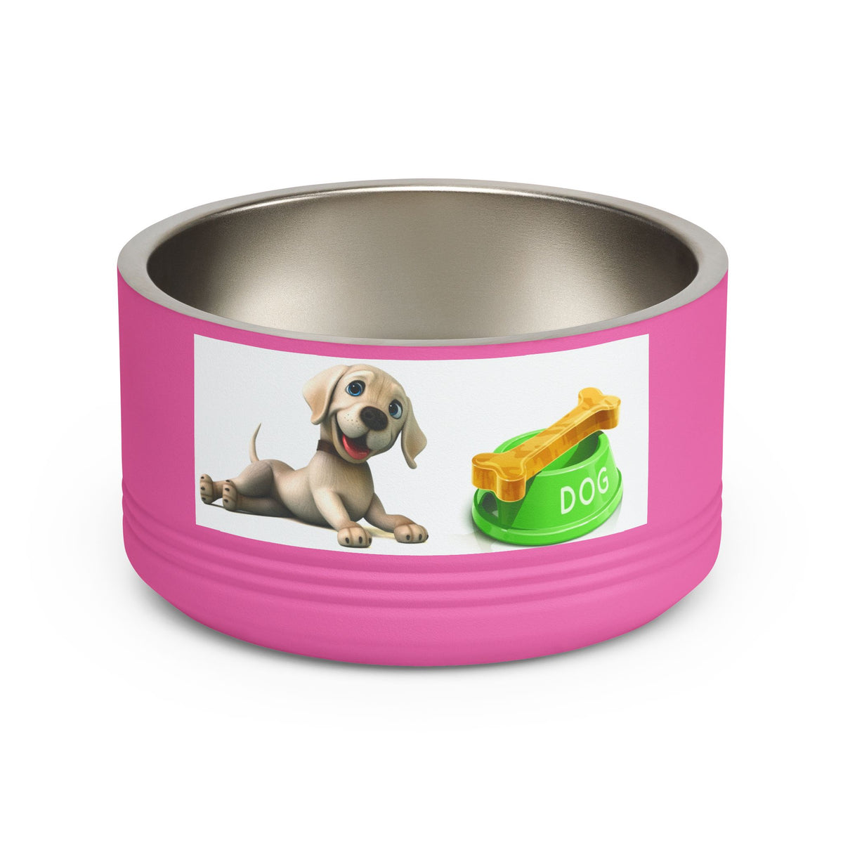 Dog Pet Bowl — 18oz Stainless Steel Dog Food Bowl with Cute Puppy & Bone Design