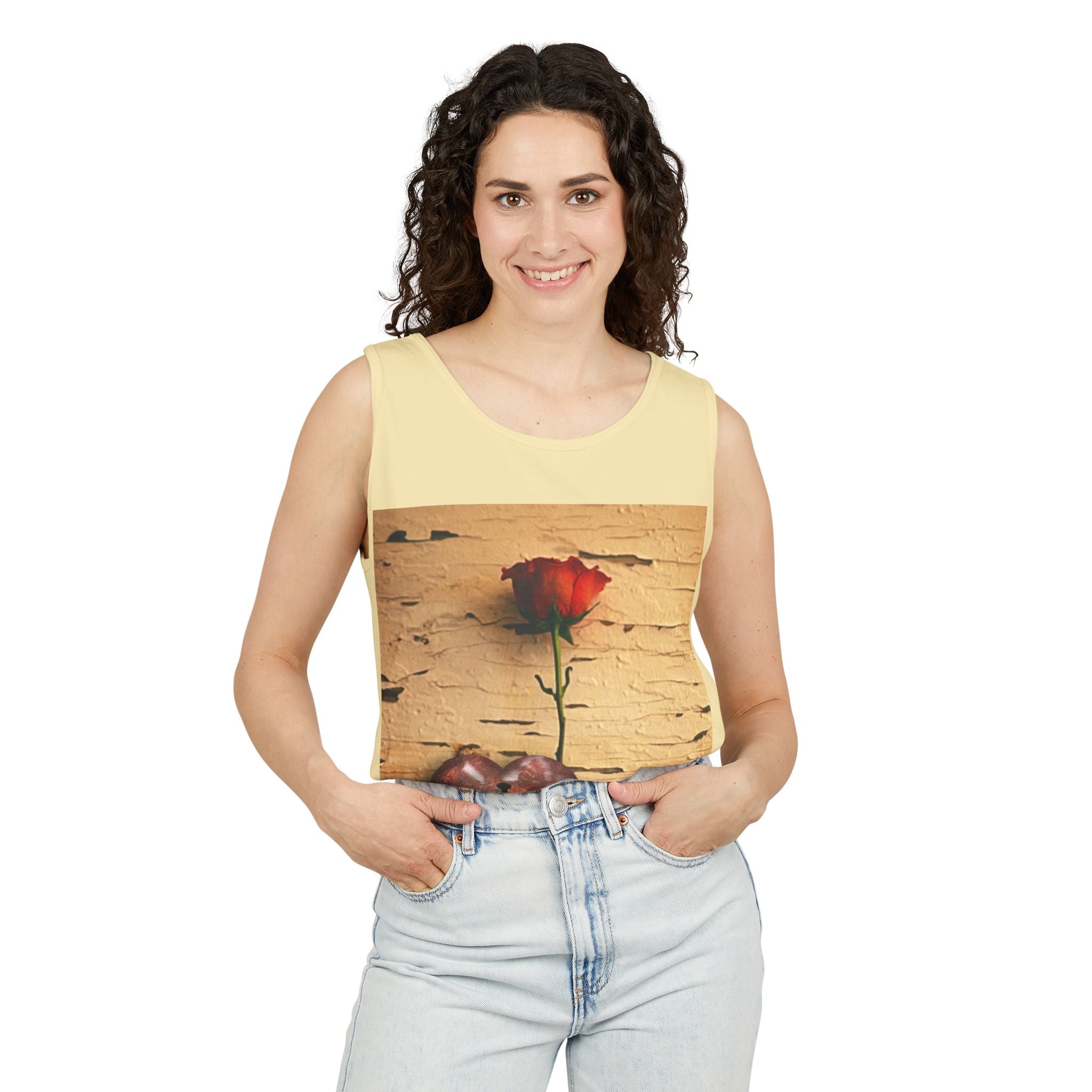 Rose & Heart Key Tank Top — Vintage Romantic Graphic Tank
