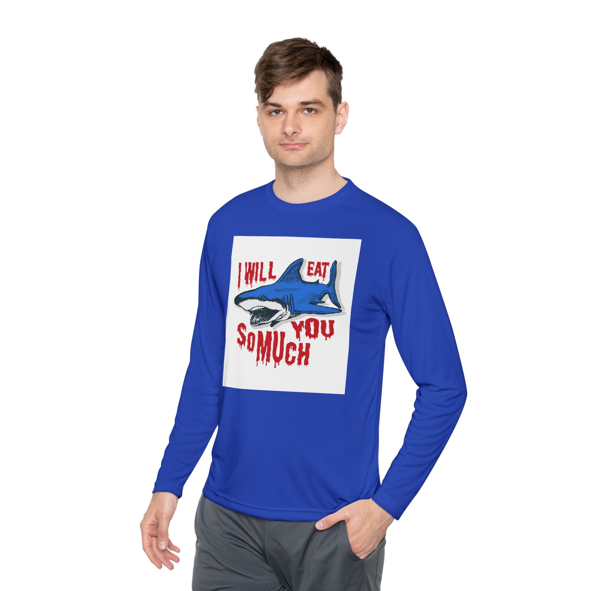 I will Eat you Sharky design Unisex Lightweight Long Sleeve Tee