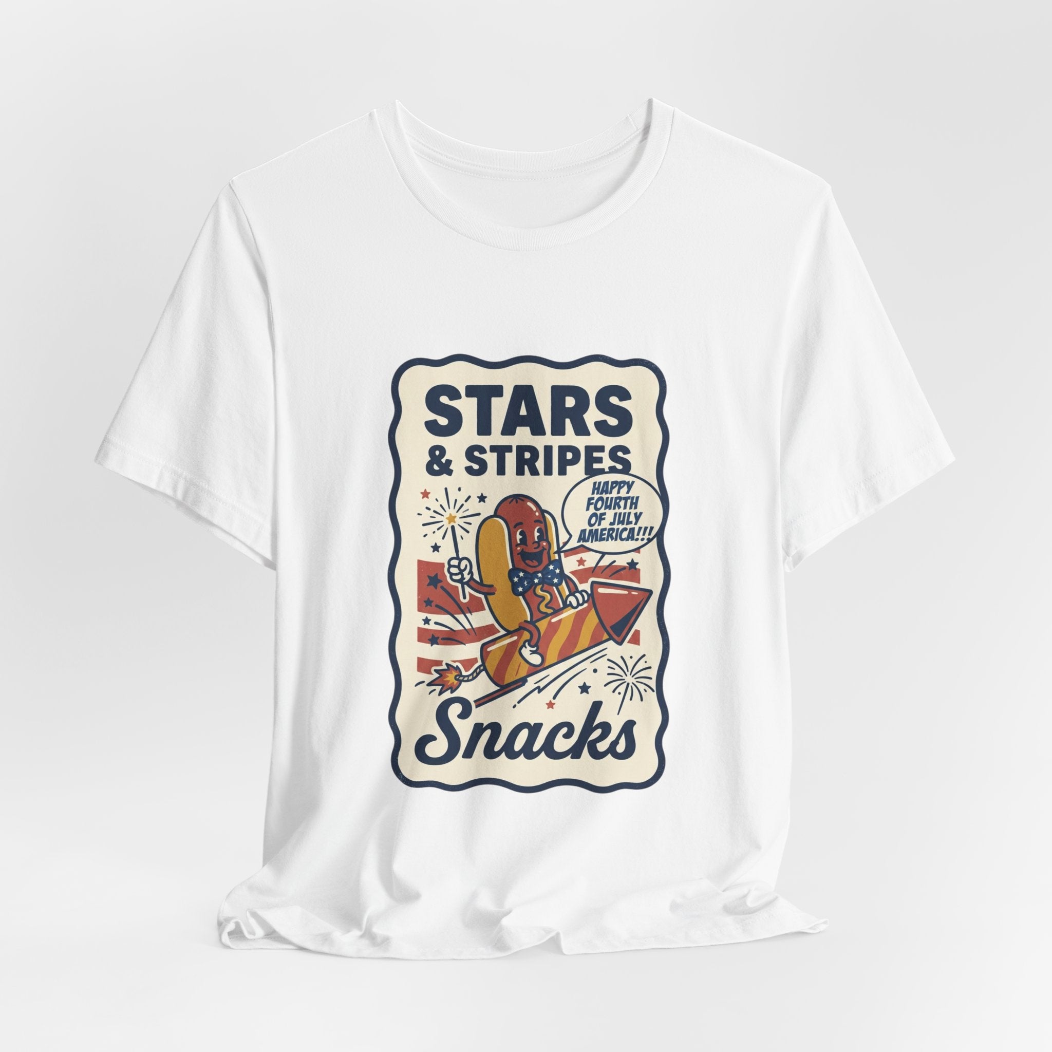 Stars & Stripes Snacks Tee | Hot Dog Humor, 4th of July Retro Americana