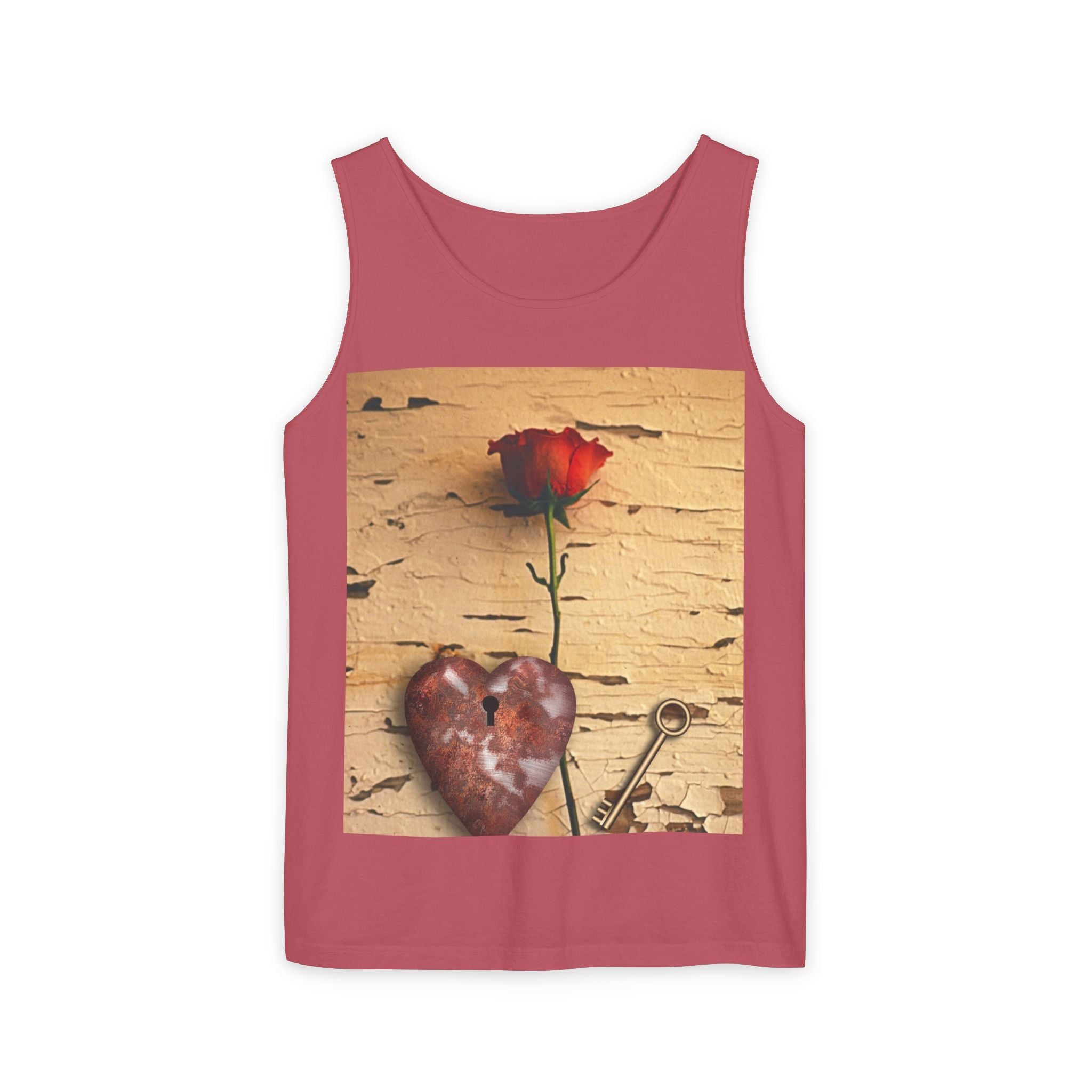 Rose & Heart Key Tank Top — Vintage Romantic Graphic Tank