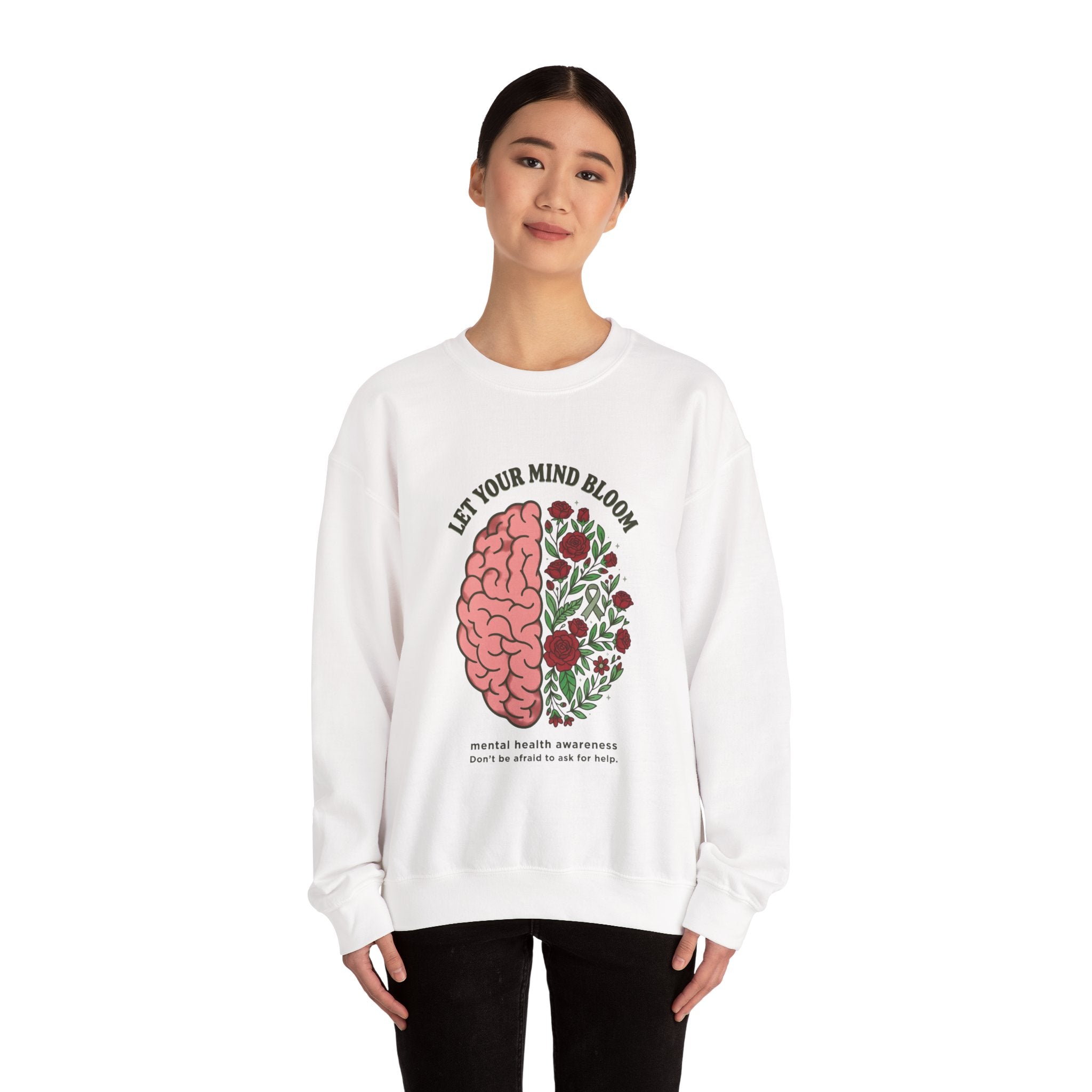 Let Your Mind Bloom Sweatshirt | Mental Health Awareness, Green Ribbon