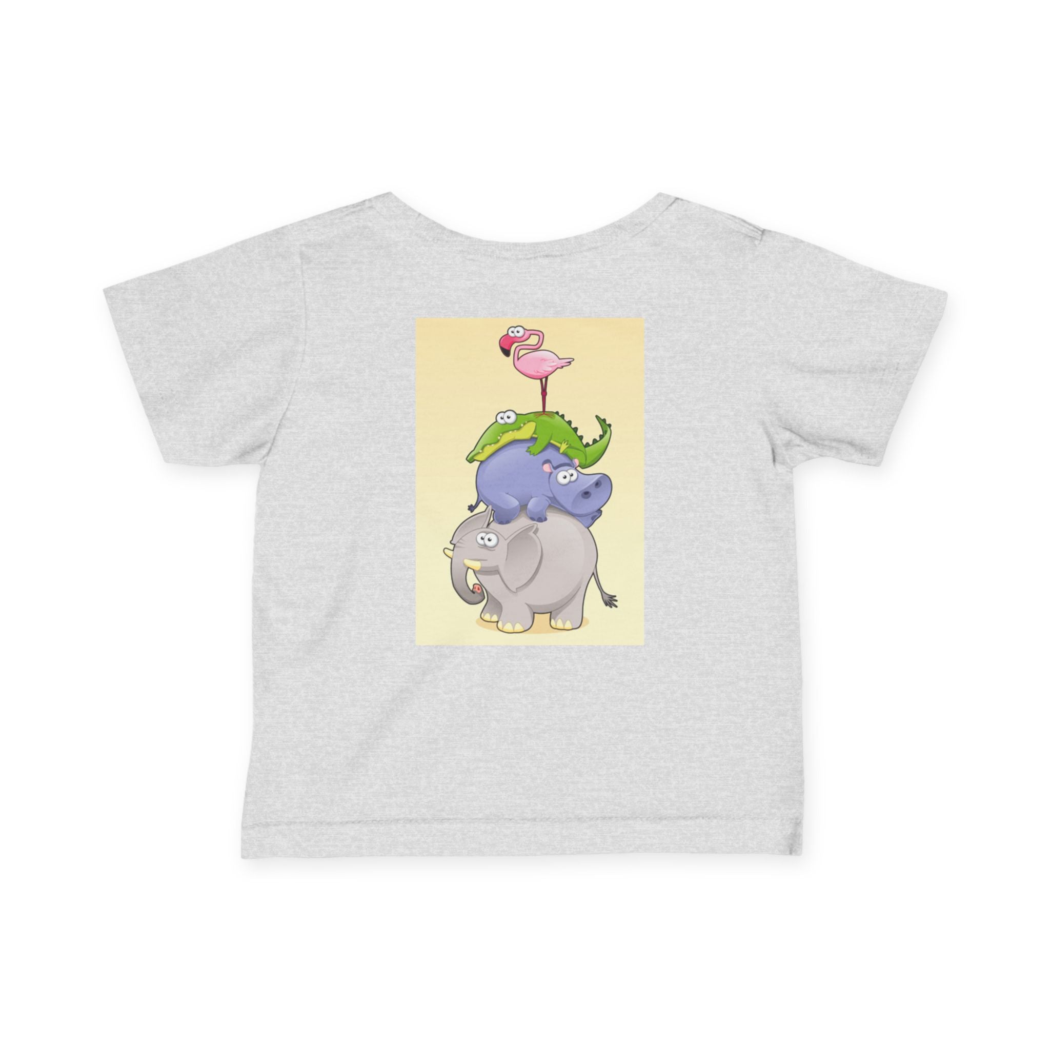 Infant Tee — Cute Stacked Safari Animals Baby Shirt (Elephant, Hippo, Crocodile, Flamingo)